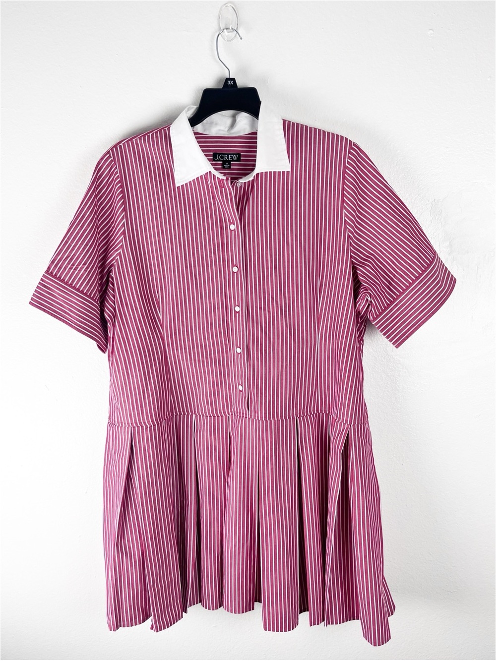 J. CREW Ophelia Striped Short Sleeves Pleated Mini Dress Size 22 Preppy Casual